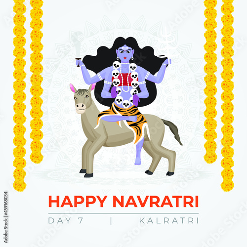 Happy Navratri wishes, concept art of Navratri, illustration of 9 avatars of goddess Durga, kalratri vector
