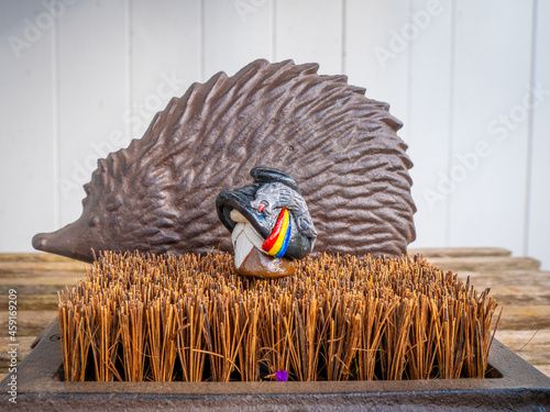 Wallpaper Mural Romanian Gnome in front of a Metal Hedgehog in the Garden Torontodigital.ca