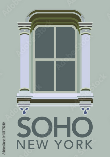 Typical cast-iron facade window of SOHO district high-rise buildings in New York.