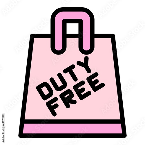 Duty free paper bag icon. Outline duty free paper bag vector icon color flat isolated