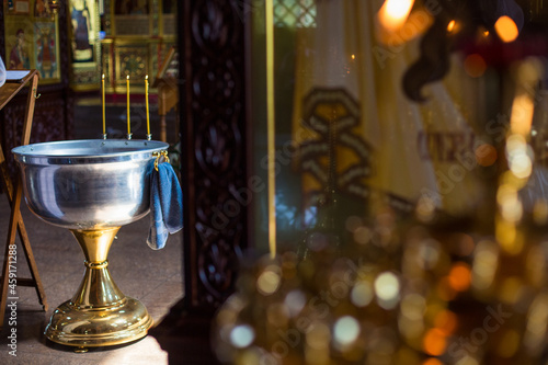 atmosphere in an Orthodox church, candle fire