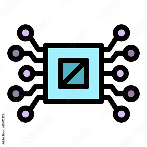 Ai processor icon. Outline ai processor vector icon color flat isolated