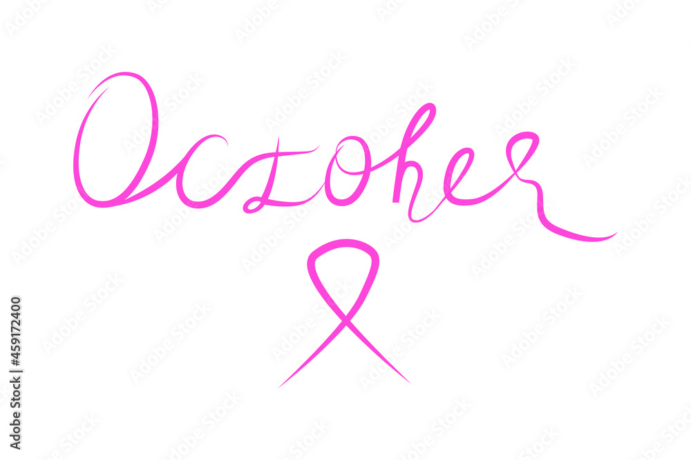 The international symbol of the Fight Against Breast Cancer, pink silk ribbon on a white background, vector icon. Pink lettering Survivor, Breast cancer awareness. Breast cancer prevention and symbol.