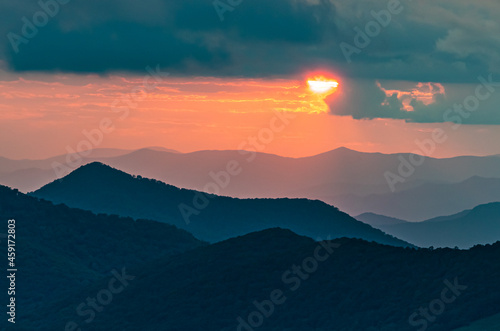 Beautiful sunset over the blue ridge mountains in North Carolina