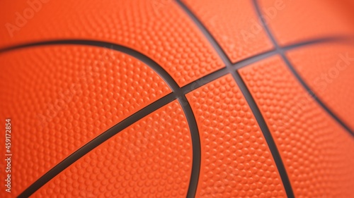 Basketball ball background. Close up of orange basketball ball with realistic dimple texture. Depth of field. 3d rendering
