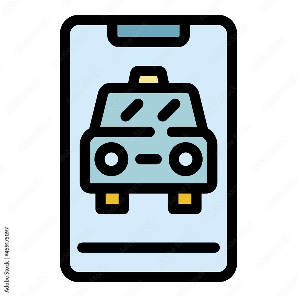 Check smartphone taxi icon. Outline check smartphone taxi vector icon color flat isolated Check smartphone taxi icon. Outline check smartphone taxi vector icon color flat isolated