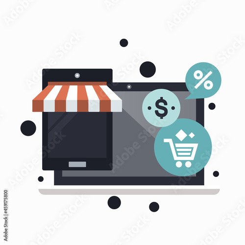 On line shopping and payment Methods. Mobile payments. Pay per click and online order. Flat vector illustration