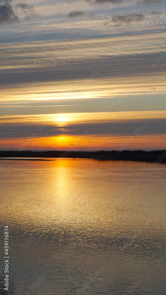 Fototapeta premium landscape sunset river orange light clouds summer autumn