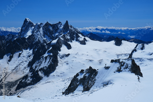 Beautiful landscape with Mont Blanc massif seen from Aiguille du midi  3842m    French Alps  Chamonix  Haute Savoie region  France