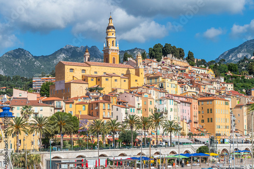 The historic center of Menton with the beautiful Basilica and colorful houses