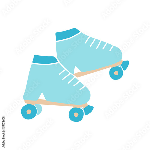 Cute retro style blue rollerblades, roller skaters footwear. Cartoon style vector illustration.