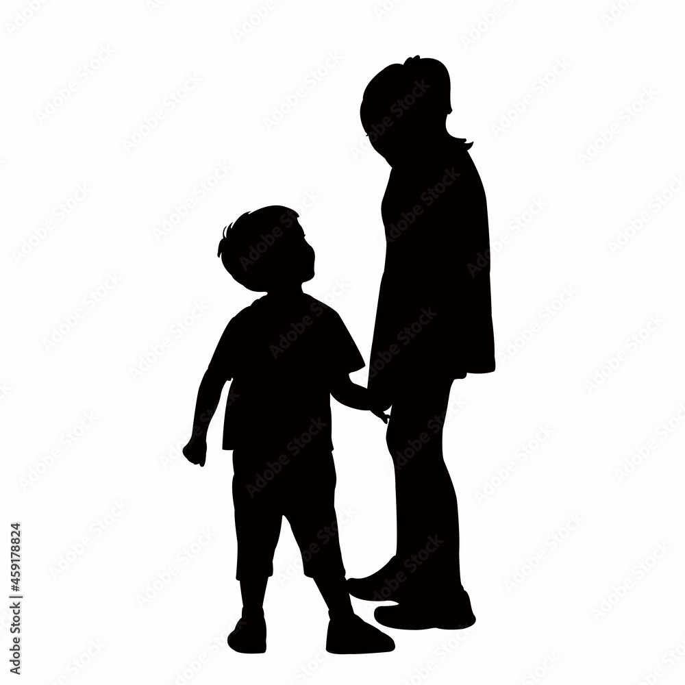 children hand in hand, silhouette vector children hand in hand, silhouette vector