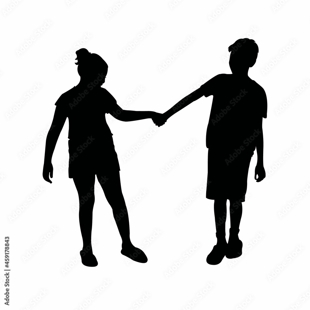 children hand in hand body silhouette vector