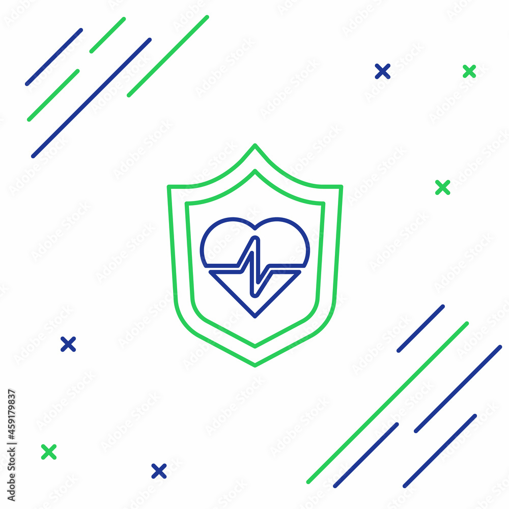 Line Life insurance with shield icon isolated on white background. Security, safety, protection, protect concept. Colorful outline concept. Vector Line Life insurance with shield icon isolated on white background. Security, safety, protection, protect concept. Colorful outline concept. Vector