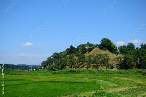 The ruins of the Ohira Castle - Branch castle of the Sengoku period.Typical hill fortress of the Middle Ages. Kurokawa Miyagi Japan.
