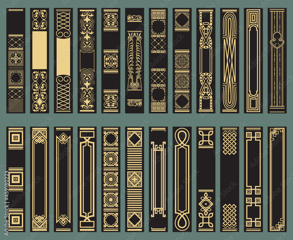Extensive collection of Book spine design template Retro Old frames Extensive collection of Book spine design template Retro Old frames