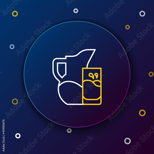 Line Milk jug or pitcher and glass icon isolated on blue background. Colorful outline concept. Vector