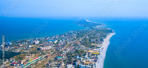Beach sand, blue water, the city of Zatoka Odessa region.