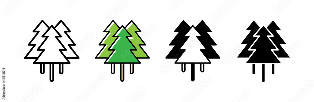Fototapeta premium Pine trees icon. Three pine or spruce tree vector icon set.