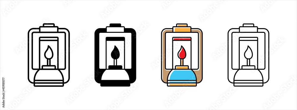 Fototapeta premium Oil lamp vector icon set. Traditional kerosene lantern icons set. Candle light lantern illustration