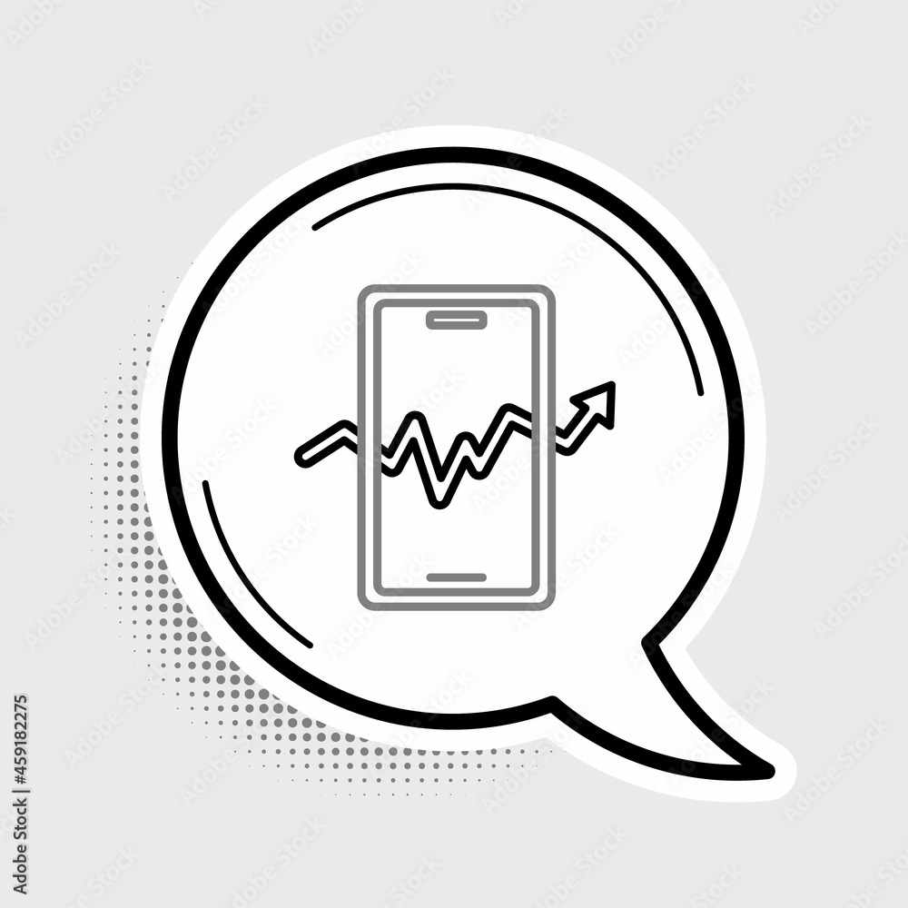 Line Mobile stock trading concept icon isolated on grey background. Online trading, stock market analysis, business and investment. Colorful outline concept. Vector Line Mobile stock trading concept icon isolated on grey background. Online trading, stock market analysis, business and investment. Colorful outline concept. Vector