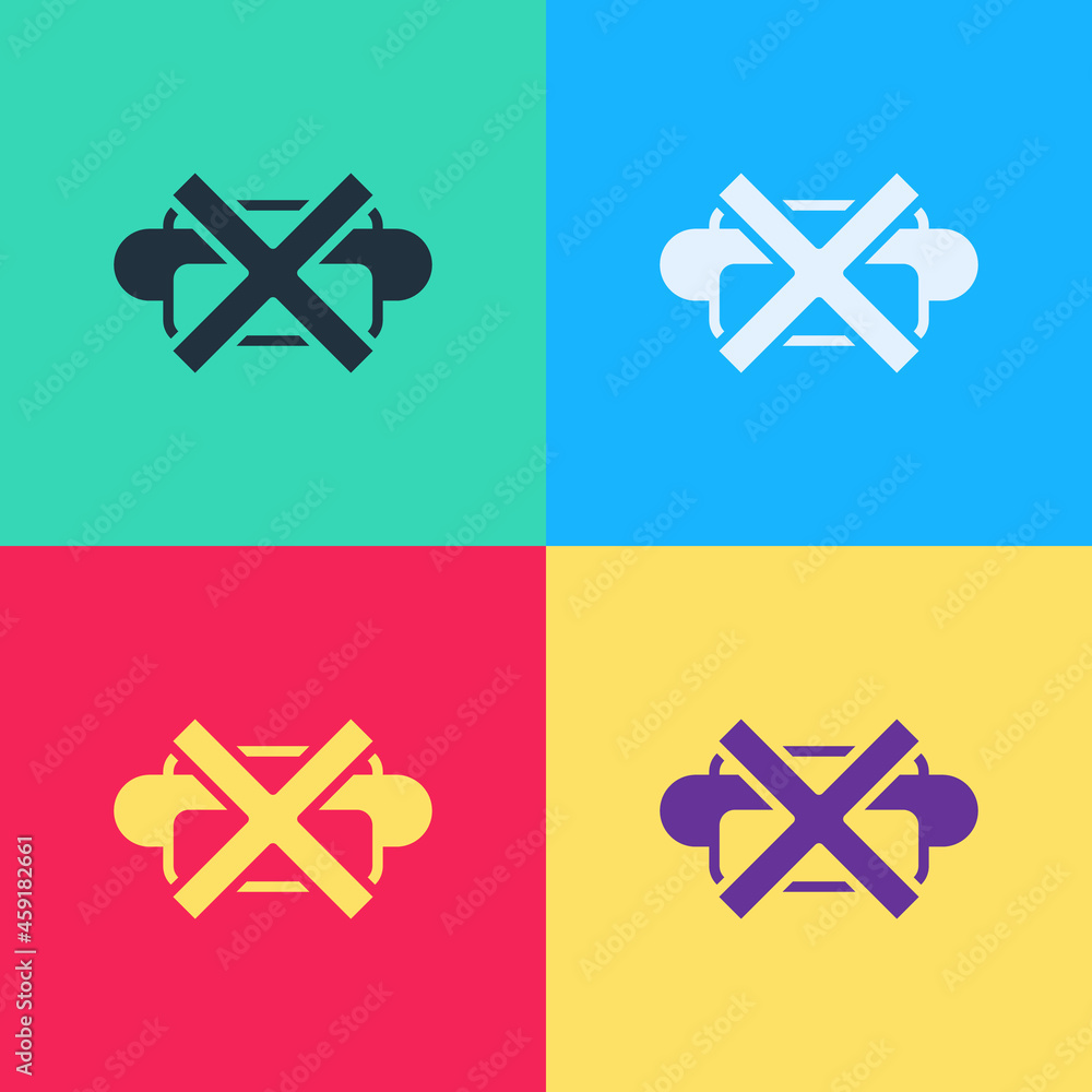 Obraz premium Pop art No junk food icon isolated on color background. Prohibited hot dog. No Fast food sign. Vector