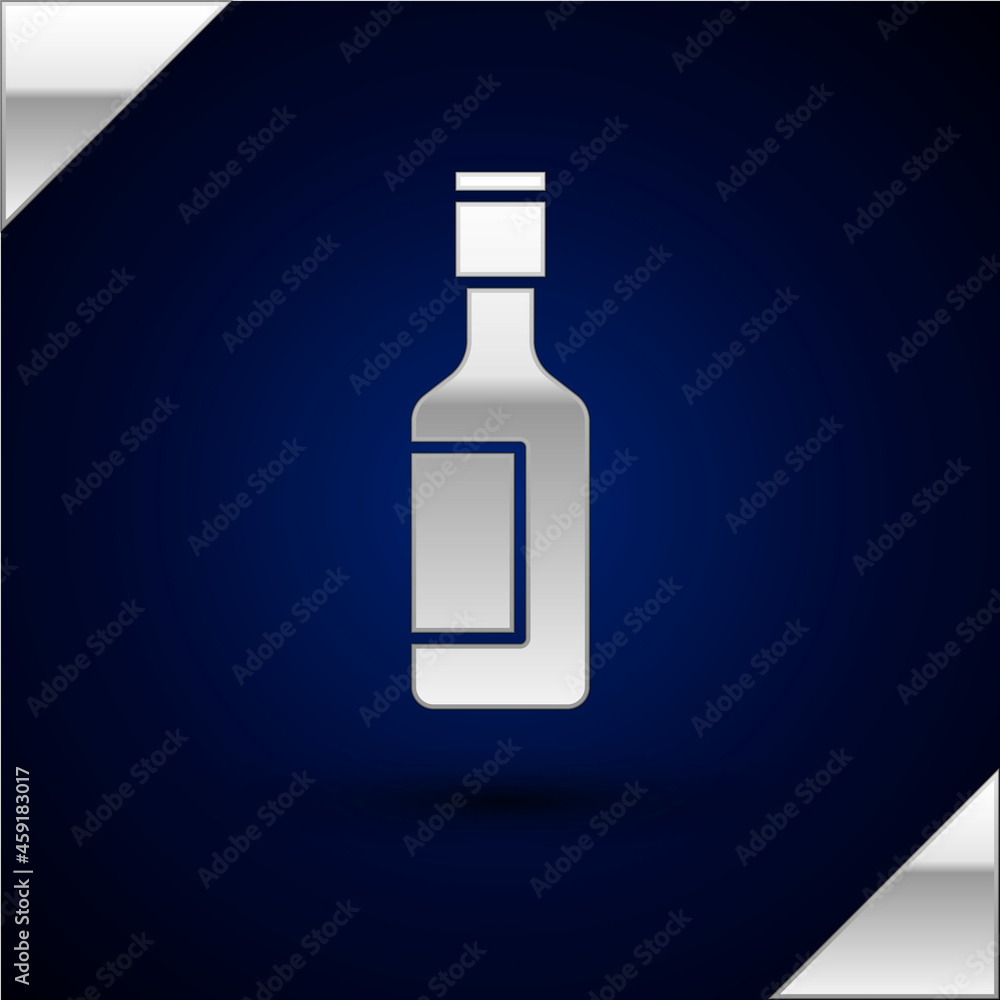 Obraz premium Silver Jewish wine bottle icon isolated on dark blue background. Vector
