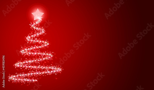 Fondo rojo con árbol de navidad iluminado