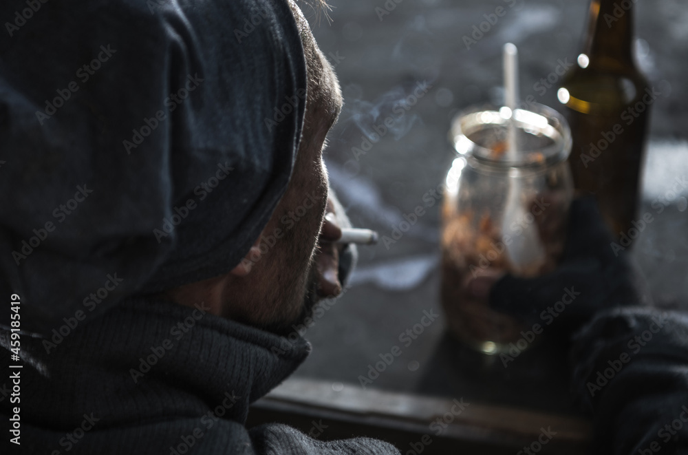 Homeless Men with Cigarette Homeless Men with Cigarette