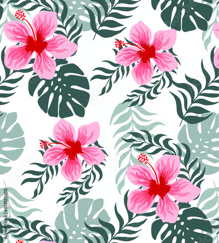 Tropical hibiscus flower design pattern  tropical vector pattern.