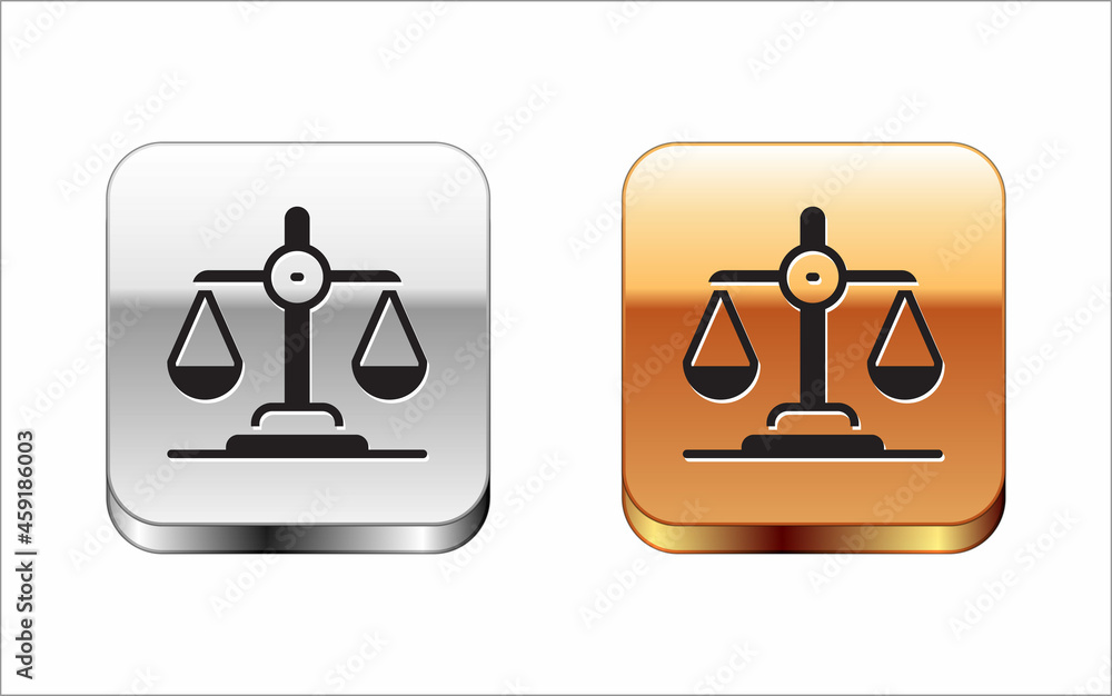 Black Gender equality icon isolated on white background. Equal pay and opportunity business concept. Silver and gold square buttons. Vector Black Gender equality icon isolated on white background. Equal pay and opportunity business concept. Silver and gold square buttons. Vector