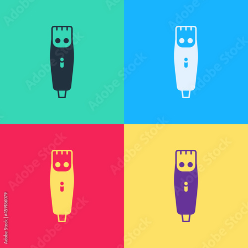 Pop art Electrical hair clipper or shaver icon isolated on color background. Barbershop symbol. Vector