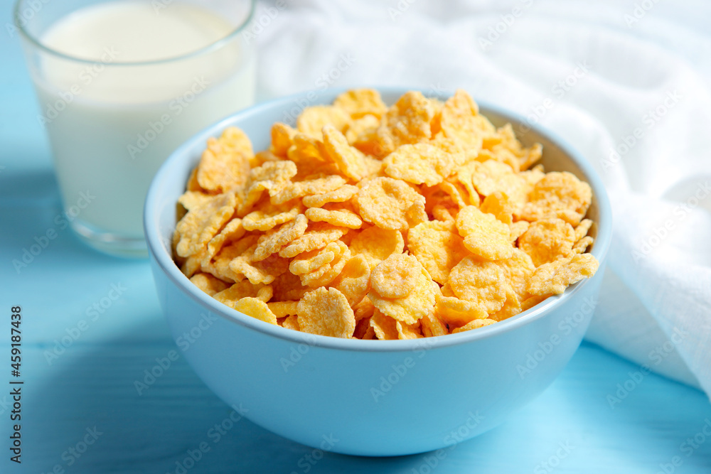 Delicious cornflakes in a plate on the table. Delicious cornflakes in a plate on the table.
