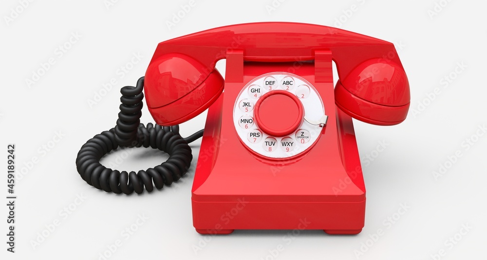 Old red dial telephone on a white background. 3d illustration. Old red dial telephone on a white background. 3d illustration.
