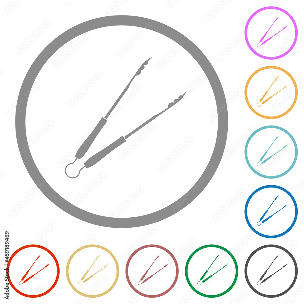 Barbecue tongs flat icons with outlines Barbecue tongs flat icons with outlines