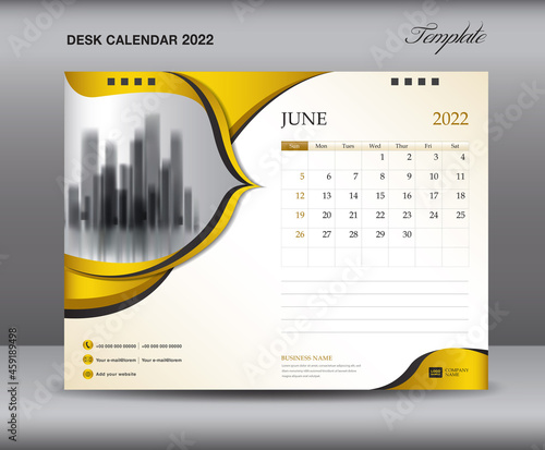 Calendar 2022 template on gold backgrounds luxurious concept, June template, Desk calendar 2022 design, Wall calendar template, planner, printing media, advertisement, graphic design, vector