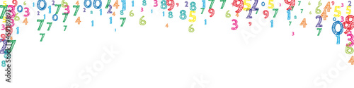 Falling colorful orderly numbers. Math study concept with flying digits. Adorable back to school mathematics banner on white background. Falling numbers vector illustration.
