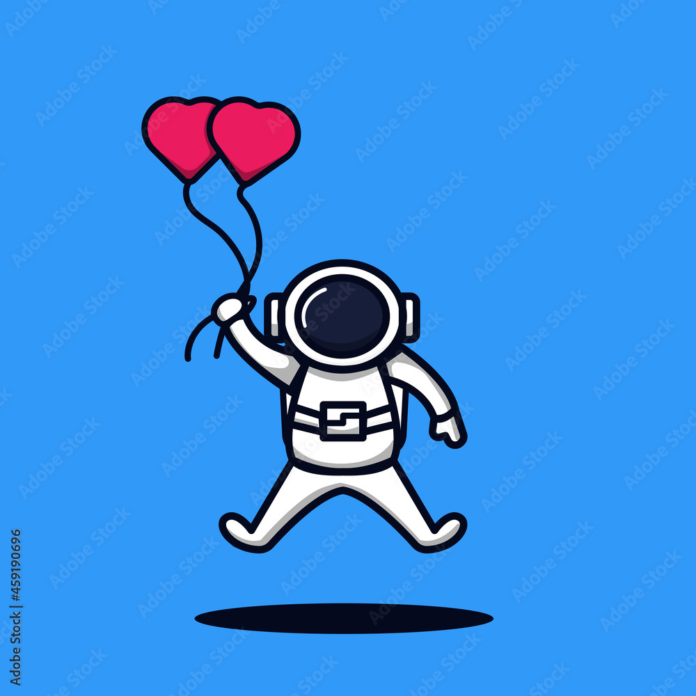 Vector illustration of flying astronaut with balloon love .flat design, valentine illustration Vector illustration of flying astronaut with balloon love .flat design, valentine illustration