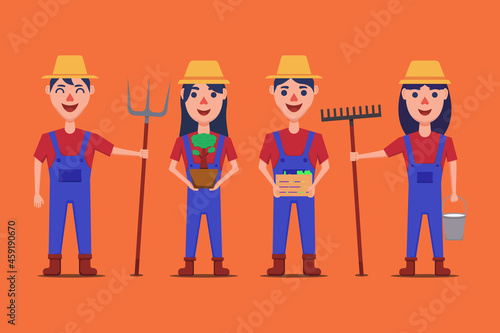a set of farmer characters with various activities, vector illustration