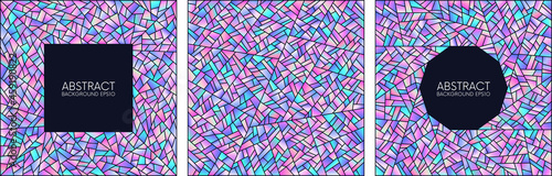 Set of abstract backgrounds with colorful holographic gradient shapes. Iridescent cracked banners. Vector illustration. Gradients swatches included