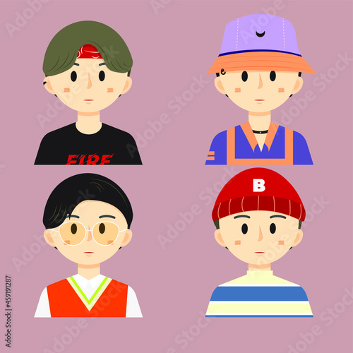 Obraz na plátně Inspired k-pop fashion boy illustration vector set