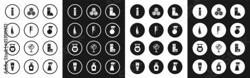 Set Shaving gel foam, Hairbrush, Straight razor, Classic Barber shop pole, Hairdresser pistol spray bottle, Towel rolls, and Barbershop icon. Vector