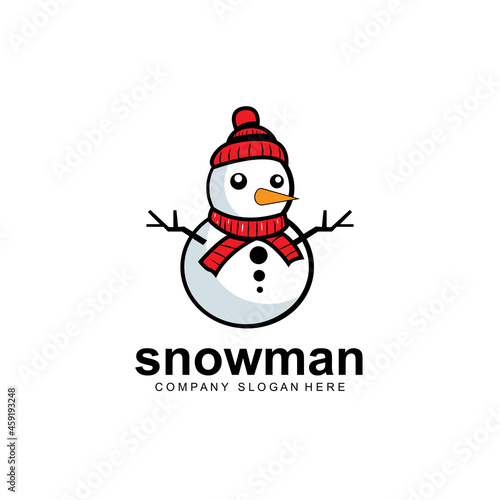 snowman logo vector icon, winter christmas with gifts and santa, design illustration