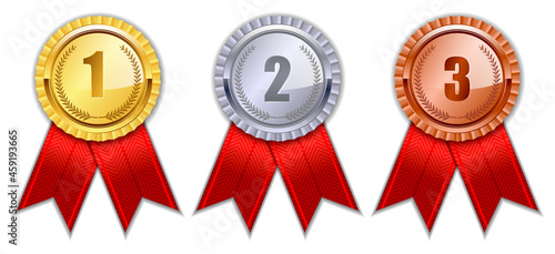 set of realistic badge award isolated or winner award competition badge or reward ribbon elegant concept. eps vector
