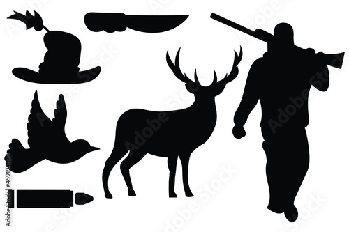 Hunting black isolated silhouette style set. vector illustration. Premium Vector 