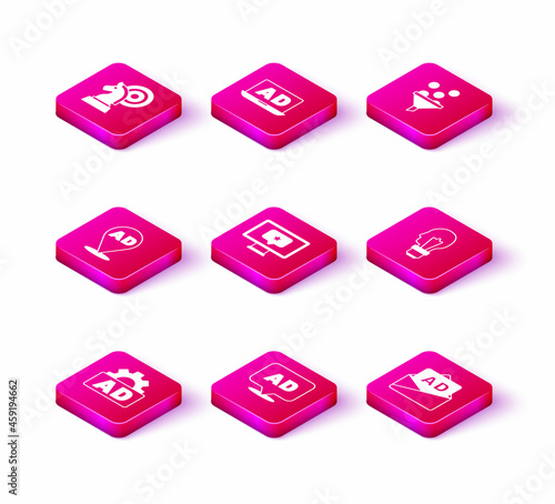 Set Advertising, Monitor with star, Light bulb concept of idea, Lead management and icon. Vector