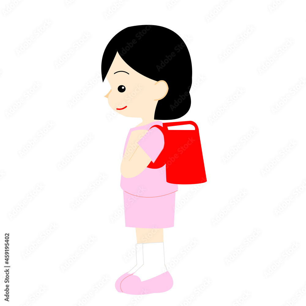 横向きの半袖姿の女の子 横向きの半袖姿の女の子