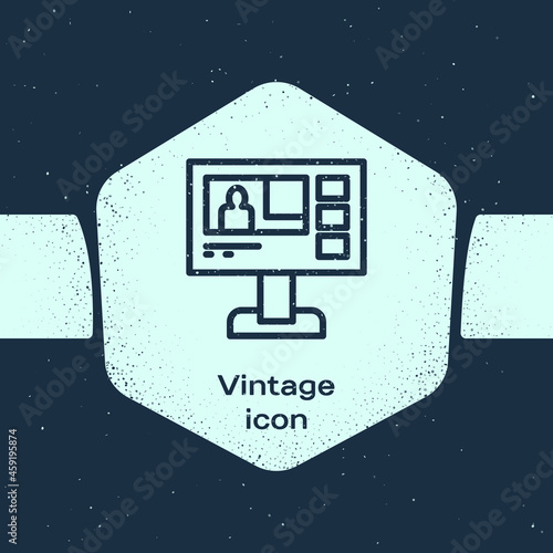 Grunge line Television report icon isolated on blue background. TV news. Monochrome vintage drawing. Vector