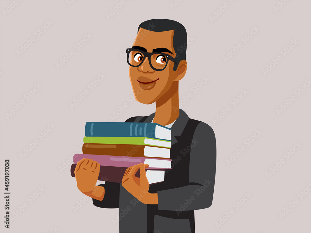 Happy Professor Holding Textbooks Vector Illustration