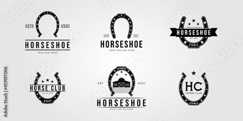 Fotografiet set of horseshoe and collection of stable horse logo vector illustration design